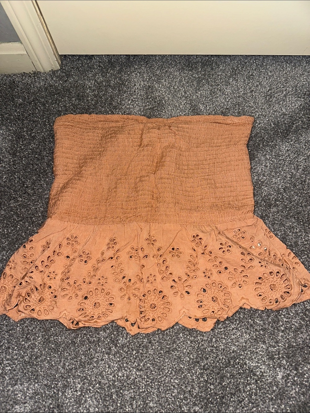 Strapless Eyelet Mini Skirt in Dusty Orange